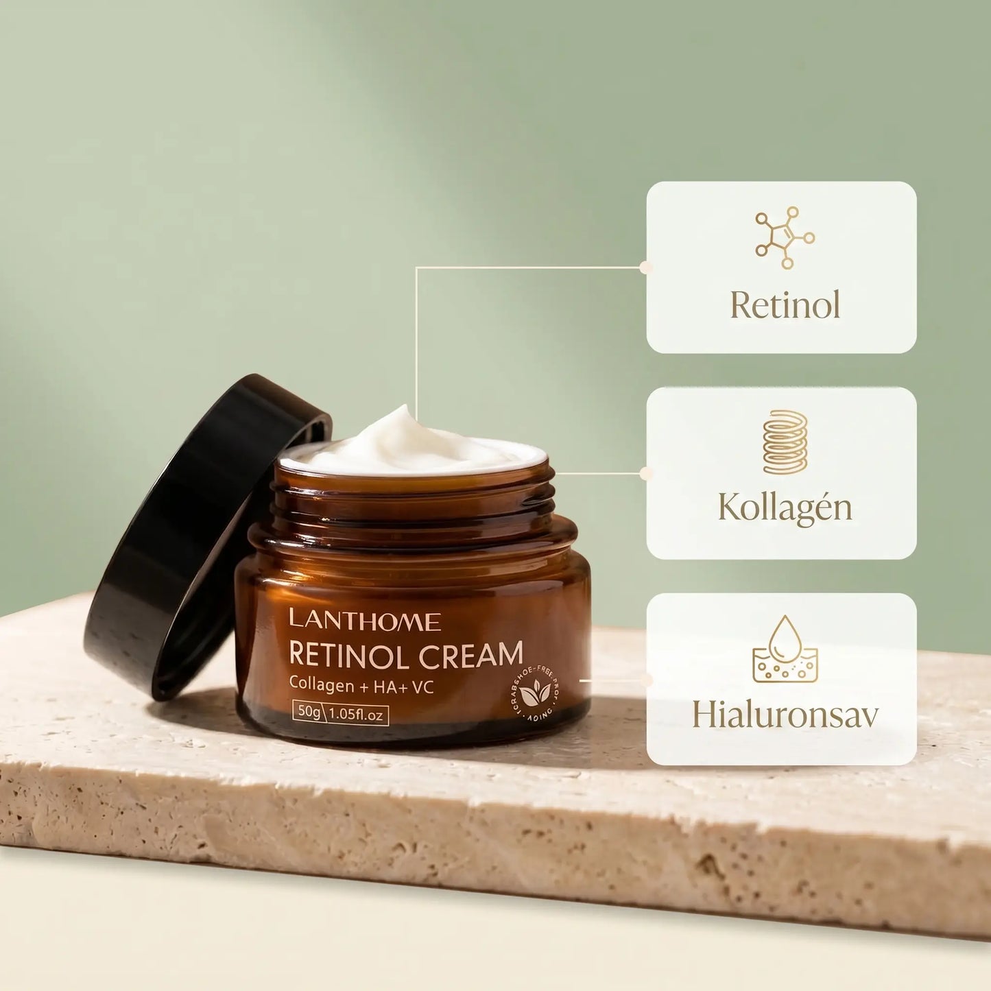 Hatóanyagok – Retinol, Kollagén, Hialuronsav
