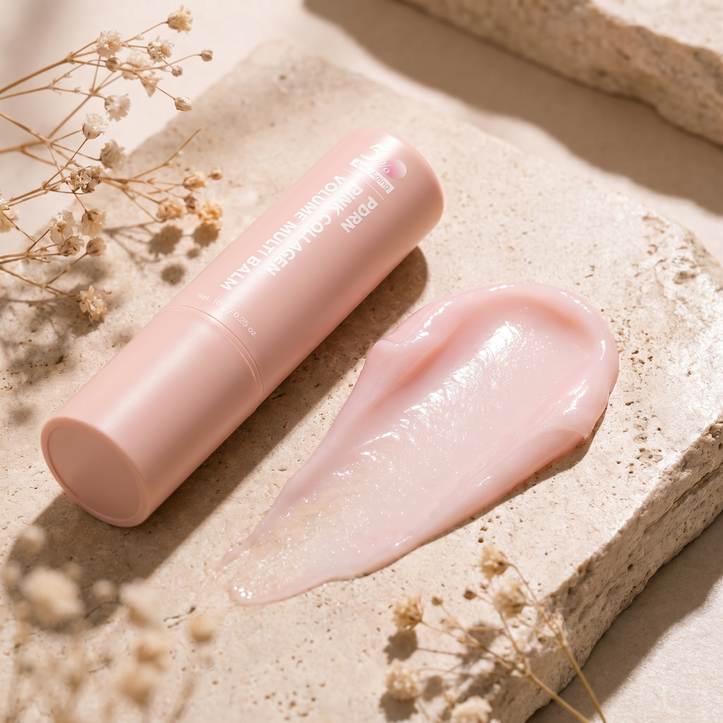 PDRN Pink Kollagén balzsam krémes rózsaszín textúra swatch kővön